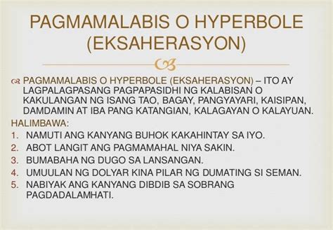 hyperbole in tagalog|Halimbawa ng Eksaherasyon (Hyperbole) .